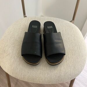 Eileen Fisher Black Leather Mules